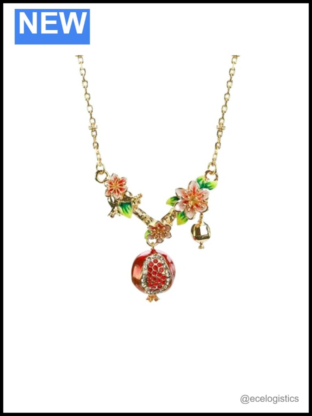 Pomegranate Pendant Necklace Stainless Steel Natural Stone Party Jewelry